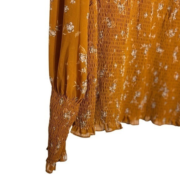 Terra Sky Women's Plus Size 3X Mustard Floral Smocked Long Sleeve‎ Blouse Top - Picture 5 of 5